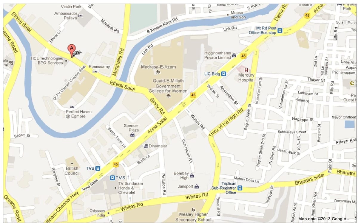 Anna Salai miasta Chennai mapie