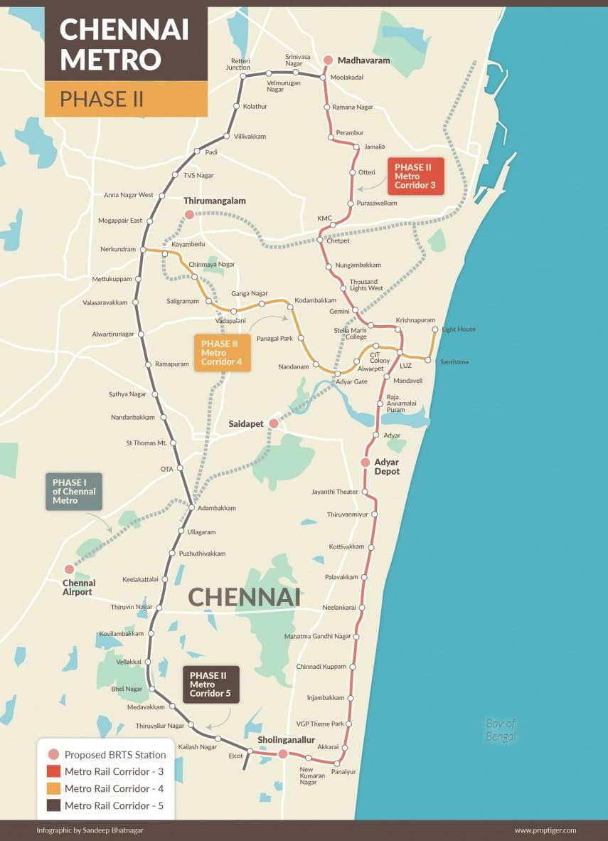 metra Dworzec odcinek trasy Chennai mapa 2