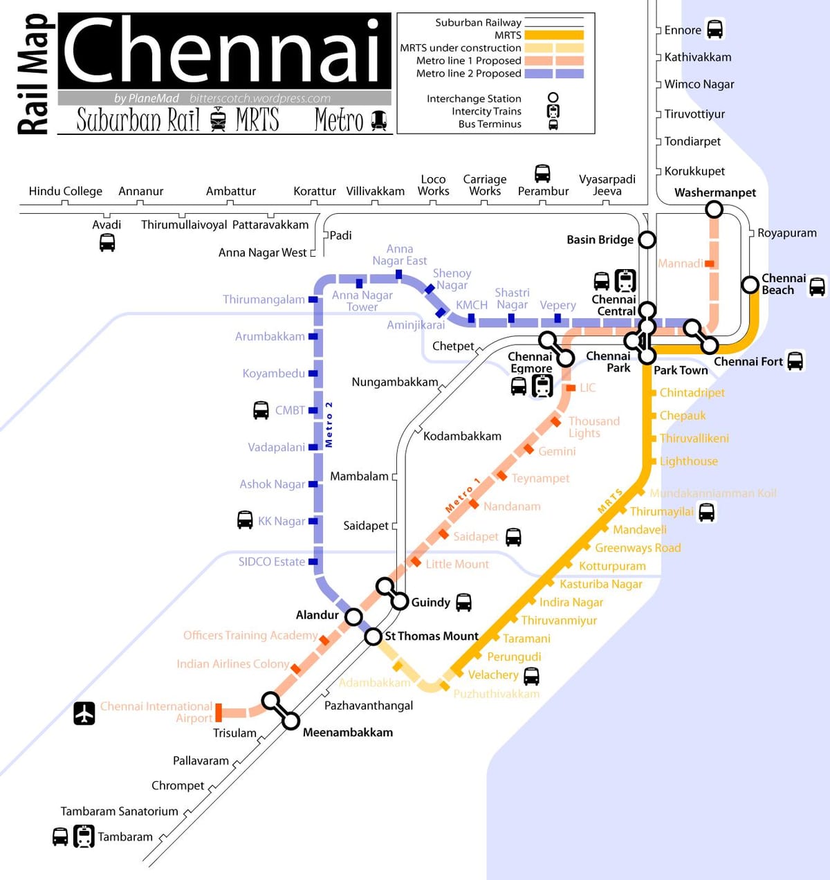 metra Dworzec Chennai trasę na mapie